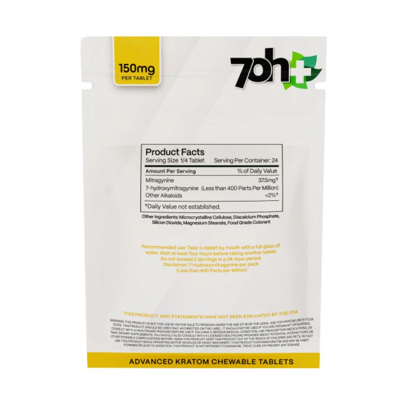 7OH Plus Advance Kratom 80% Mitragynine Extract Chewable Tablets 150mg per Tablet - Image 4